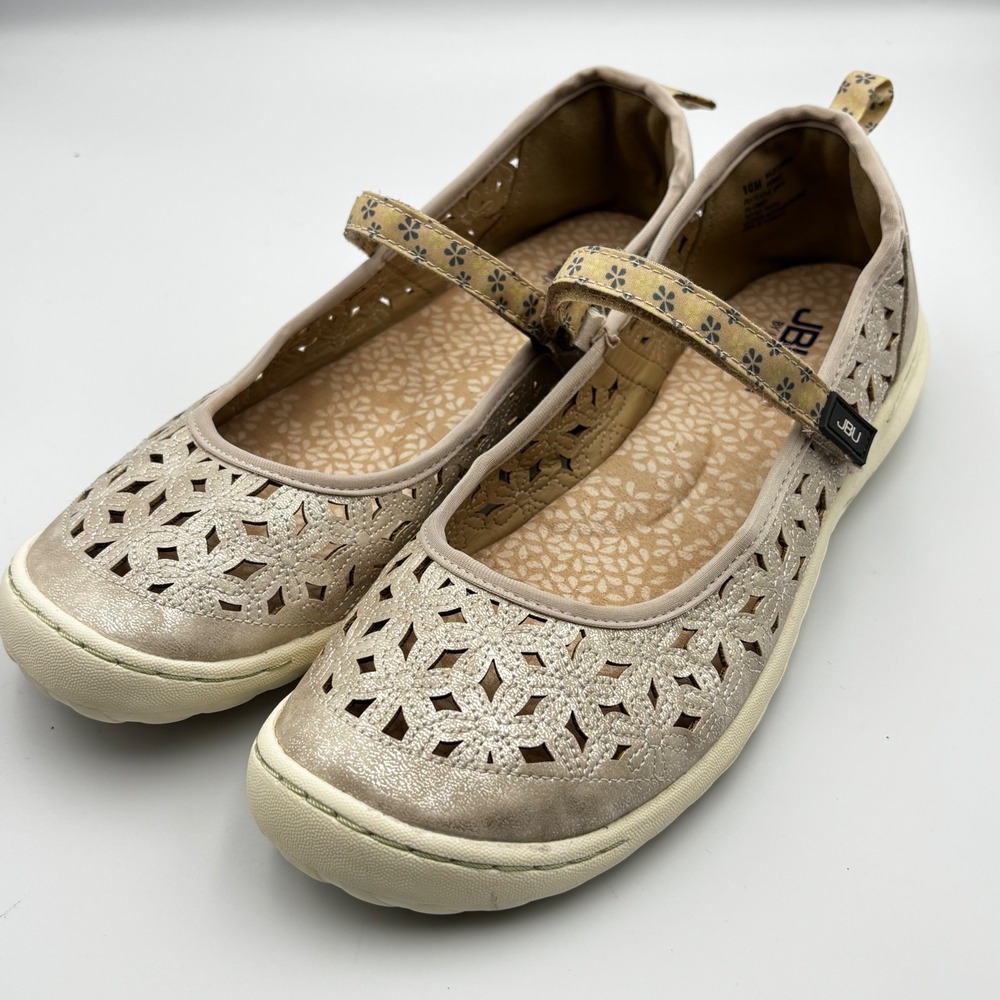 JBU Jambu Wildflower Mary Jane Flats Champagne Metallic Floral Size 10M B9WMJ61
